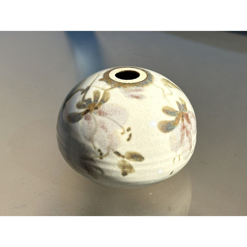 VTG Hand Thrown Bulbous Shape Studio Pottery Bud Vase Floral Earth Tones Signed